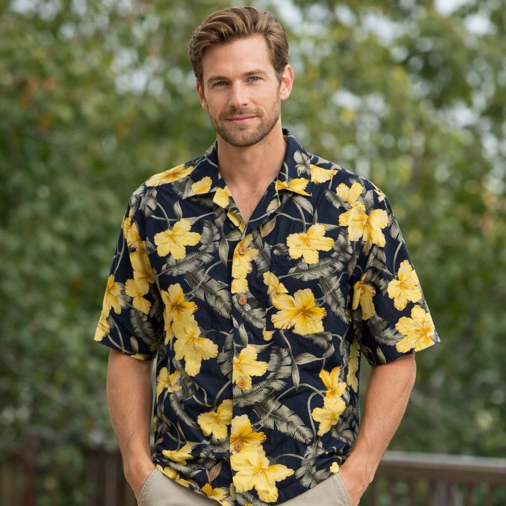Jamaica Jaxx Navy and Yellow Floral Shirt